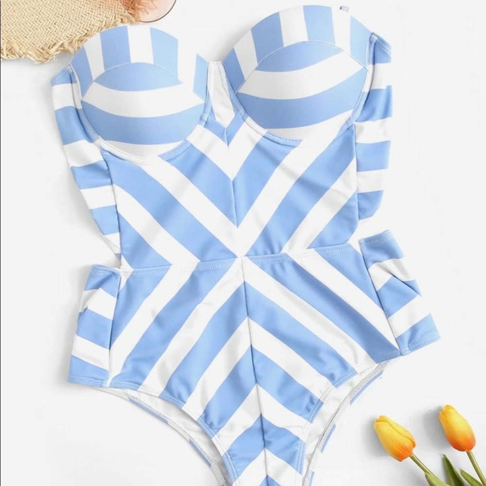 Striped Bustier Underwire Bandeau One Piece Swim